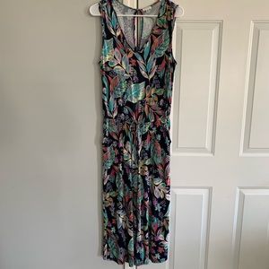 Spense Cropped Tropical Plant print Jumpsuit